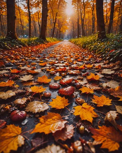 Image chemin recouvert de feuilles mortes d'automne dans une forêt