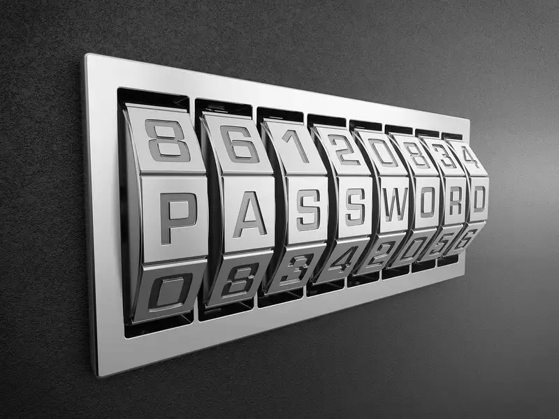 Image représentant une serrure avec des roues numérotées et le mot password